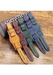 Onthelevel 20mm 22mm Watchband Leather Watch Strap Dark Green Leather Wristband Free Remove Tool Watch Accessories #D