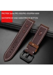 Frosted Cow Leather Italian Watchband for Casio PROTREK Series PRG-600/PRG-650/PRW-6600 Outdoor Sports Bracelet Strap 24mm