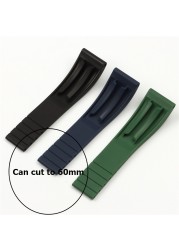 High Quality 20mm Natural Soft Silicone Rubber Watch Strap For Rolex Watch Band Daytona Submariner GMT Bracelet OYSTERFLEX Folding Clasp