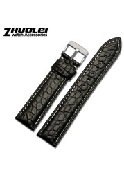 For any wristband luxury genuine crocodile leather watchband 18mm 19mm 20mm 21mm 22mm black brown straps