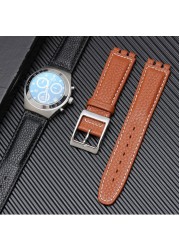 Leather Watch Strap Waterproof For Swatch YIS415/414 YCS YAS YGS 17mm Replacement Cowhide Watch Band Concavo Convex Watch Bracelet