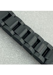 Solid 20mm Width Sterile Black PVD Coated Watchband Stainless Steel Folding Clasp Suitable for SPB185/187 Watches