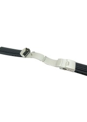 Silicone Rubber Watch Strap, 24mm x 11mm, for Oris Aquis, Convex, Stainless Steel, Safety Buckle, Black