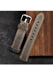 Gray leather strap suitable for military watch mountaineering watch 20 21 22 23 24mm first layer leather watch strap