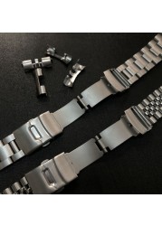 20 22mm Stainless Steel Watchband Curved End Strap Fold Buckle Lock Wrist Strap Silver Bracelet for Seiko Watch Accessories