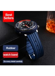 For Seiko IWC Watch Silicone Watches Sharkey MM300 SBDX001 6105 Waterproof Bracelet Soft Rubber Waffle Strap 20mm 22mm