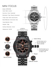 MINIFOCUS Fashion Sports Men Watches Leisure Waterproof Quartz Watches Stainless Steel Strap Chronograph Auto Date Multifunction