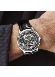 Top Brand OUPINKE Luxury Automatic Mechanical Watch for Men Sapphire Mirror Skeleton Hollow Leather Waterproof Wristwatch Clock