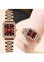 Fashion Rhinestone Watches for Women Quartz Movement Rosegold Stainless Steel Watch Holiday Lovely Gift 3ATM Waterproof Clock