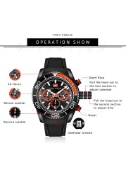 Fashion Men's Watches Multifunction Water Resistant Sport Wristwatches Luxury Quartz Luxury Brand Black Silicone Strap