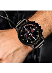 Kunhuang Luxury Natural Zebra Wood Watch Fashion Multifunction Quartz Men's Watch Chronograph Mineral Glass reloj de hombre