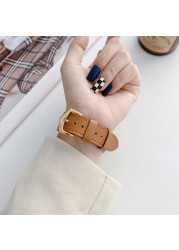 Leather Strap for Apple Watch Band 45mm 41mm Rose Gold Bangle Buckle Wristband for iWatch 7 6 5 4 3 SE 44mm 42mm 40mm 38mm Band