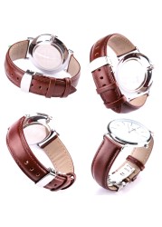 Watch Band Genuine Leather Strap Brown Black Smooth Cowhide Watchbands Bracelet Accessories Silver Polished Deployment Buckle