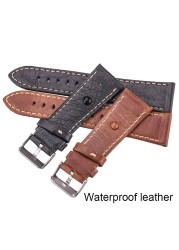 Genuine Leather Watch Band Strap Black Brown 22mm 24mm Strap Women Men Soft Thin Cowhide Watchband Bracelet With Pin Buckle