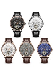 Original JSDUN Luxury Automatic Men's Watch Mechanical Leather Waterproof Brand Tourbillon Weekday Hollow Wristwatches