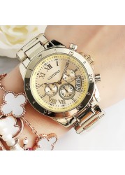 Contena-Women's Watches Stainless Steel Gold Quartz Wrist Watch Original Luxury Brand Geneva Ladies