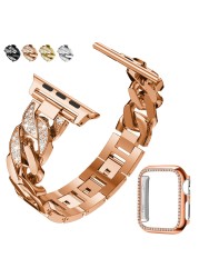 Luxury Diamond Watchband for Apple Watch Series 7 6 SE 5 4 3 Wrist Strap Link Bracelet for iWatch 38 41 42 45mm Metal Steel Strap