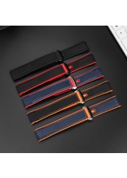 New strap for Omega 300 ocean 20mm 22mm black blue orange red fabric nylon rubber watch band men waterproof watchband