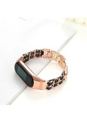 Metal+Leather strap For Xiaomi Mi band 6 5 4 3 Smart Stainless Steel Bracelet Miband 6 5 Wristband For Xiaommi Mi band 4 3 strap