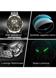 OUPINKE watch for men luxury brand men mechanical wristwatches skeleton design automatic watches sapphire glass watch 3178