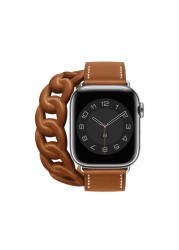 Genuine Leather Strap for Apple Watch Band 45mm 41mm 38mm 44mm 40mm 42mm Gourmette Double Round Bracelet iWatch Series 7 6 5 3 se