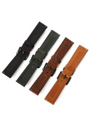 Genuine Leather Watch Strap Bracelet Black Brown Cowhide Watches for Women Men 20mm 22mm 24mm Colorful Stitches Wrist Band