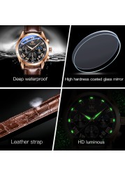 OLEVS Waterproof Corium Strap Men's Wristwatches Quartz Multifunction Three-eye Six Hand Fashion Luminous Men's Watches