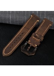 Handmade Bronze Watchband Crazy Horse Leather 20 21 22 23 24 26mm Men's Deep Coffee Men's Bracelet