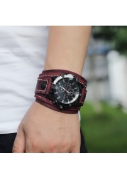 Men's Quartz Watches Jisingshu Luxury Wristwatch 2022 Cowhide Watch Band Punk Style Men's Watch Genuine Leather Wide Bracelets
