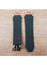 25*19mm Genuine Cowhide Rubber Watchband Applicable for Hublot Strap for Big Bang Strap Butterfly Buckle Watch Tools Accessories