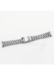 Rolamy 20 22mm Silver Hollow Curved End Solid Links Replacement Strap Strap Bracelet Double Push Clasp for Seiko