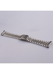 22mm Silver Jubilee Bracelet Watch Band Solid Curved End Links Strap Bracelet Double Push Clasp For Seiko 5 SRPD53K1 SKX007