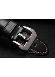 CARLYWET - Genuine leather watch strap, strap 22, 24, 26 mm, black and brown, antique watch strap with soft buckle for RADIOMIR