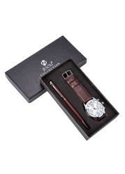 New 2pcs/set Luxury Mens Watches Set Gift Box Fashion Men's Watch High Quality Pen Male Wristwatch Set Christmas Best Gift