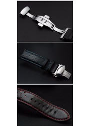 Replacement watch strap, 20mm, 22mm, real cowhide leather, handmade, black, red, blue, double push buckle