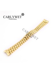 CARLYWET 20mm Silver Black Gold Middle Solid Curved End Screw Connect Stainless Steel Wrist Watch Bracelet Band For President