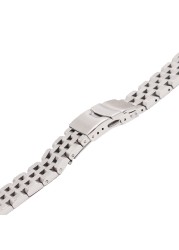 Rolamy 22mm Top Quality Silver Solid Links Replacement Watch Band Strap Bracelet Double Push Clasp for Seiko