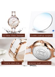 OLEVS Women Watches Fashion Trend Watch for Women Ceramic Strap Brick Dial Luminous Waterproof Quartz Wristwatch Casual Gift Set