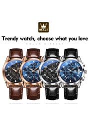 OLEVS Original Luxury Watch for Men Quartz Multifunction Fashion Leather Waterproof Clock Brand Wris Watches Relogio Masculino