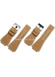 3mm thick genuine leather watch strap, black, yellow, red and brown, silver pin buckle, 34mm*24mm