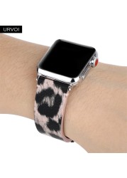 URVOI Leather Strap for Apple Watch Series 7 6 SE 5 4 3 2 1 Printing Strap for iWatch PU Leather Leopard Modern Style 41 45mm