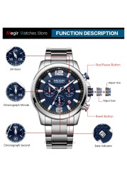 MEGIR 2020- Luxury Watches for Men, Men's Watch, Stainless Steel, Luminous, Water Resistant, Sport Chronograph, Quartz, Blue