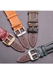 Oil Wax Genuine Leather Watchband Women Men Cowhide Watch Strap Band 18mm 20mm 22mm 24mm Watch Watch Bracelet Metal Clasp