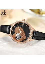 Quartz Watch for Women Luxury Fashion Leather Wristwatch Female Anniversary Gift Office Casual Shopping Rhinestone Heart Clock