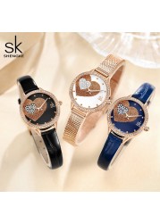 Fashion Casual Stainless Steel Women Quartz Watch Crystals Lady Holiday Gifts Beautiful Heart Rhinestone Dial Relojes Para Mujer