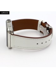 URVOI Deploy Buckle Band for Apple Watch 7 6 SE 5 4 3 Leather Strap for iwatch 41mm 45mm Single Round Design Butterfly Buckle