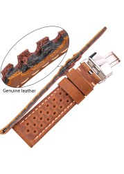 Genuine Leather Watch Band 20mm 22mm 24mm Cowhide Vintage Wrist Strap Strap for Samsung Galaxy Watch Bracelet Deployment Clasp