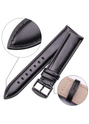 Cowhide Watch Band Bracelet 18 19 20 21 22 24mm Brown Black Women Men Soft Strap with Silver Pin Golden Buckle Watchband