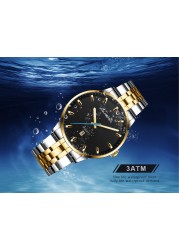 CUENA Men's Watch Fashion Luxury Business Wristwatches Calendar Stainless Steel Quartz Waterproof Sports Watch