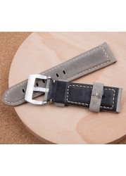 luxury brand watchband gray white retro 24mm vintage italy calf horse leather for panerai strap watch band tang buckle pam441